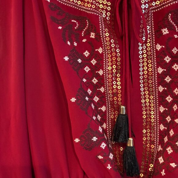 Altuzarra for Target Red Wine Burgundy Peasant Dress w/ Embroidery - Sz 6 - Picture 5 of 5